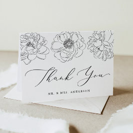 Cartão De Agradecimento Casamento Floral Branco e Negro