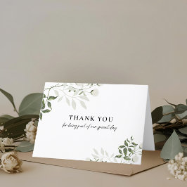 Cartão De Agradecimento Casamento Floral Branco e Verde Sage