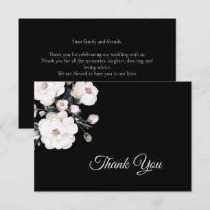 Cartão De Agradecimento Casamento Floral Branco Negro Simples Elegante