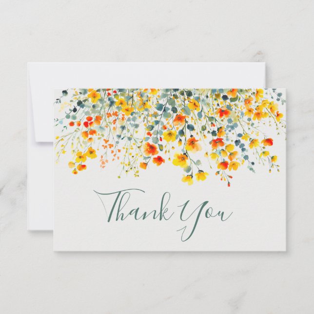 Cartão De Agradecimento Casamento Floral Bright Watercolor (Frente)