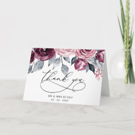Cartão De Agradecimento Casamento Floral Burgundy Blush Botânico Elegante