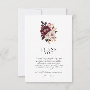 Cartão De Agradecimento Casamento Floral Burgundy Dourado Elegante