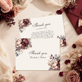 Cartão De Agradecimento Casamento Floral Burgundy Elegante e Rosa Desbotad
