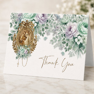 Cartão De Agradecimento Casamento Floral Católico Maria & José