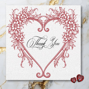 Cartão De Agradecimento Casamento Floral Chinesice Elegante Vintage Coraçã