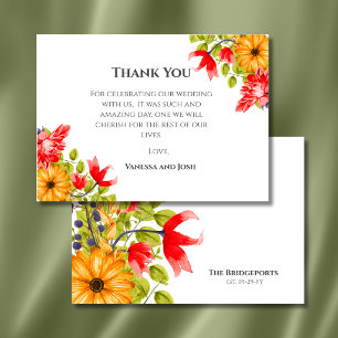 Cartão De Agradecimento Casamento Floral com Aquarela Brilhante