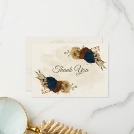 Cartão De Agradecimento casamento floral com marinho de terracotta