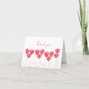 Cartão De Agradecimento Casamento Floral com Tulipas Rosa Clássicas Obriga