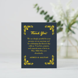 Cartão De Agradecimento Casamento Floral Contraste Regio Meia-Noite Azul e
