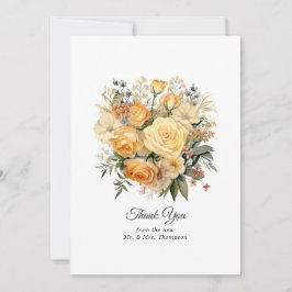 Cartão De Agradecimento Casamento Floral Cor de Champanhe