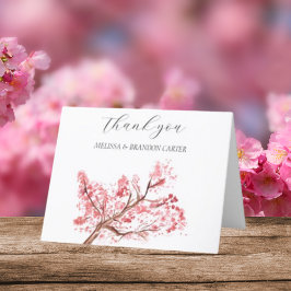 Cartão De Agradecimento Casamento Floral Cor-de-Rosa Cereja Obrigado