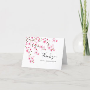 Cartão De Agradecimento Casamento Floral Cor-de-Rosa Cereja Obrigado