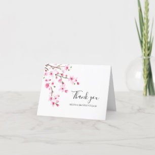 Cartão De Agradecimento Casamento Floral Cor-de-Rosa Cereja Obrigado