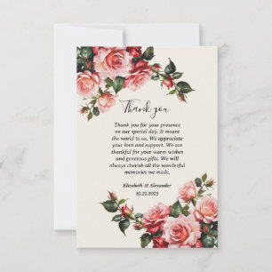 Cartão De Agradecimento Casamento floral, cor-de-rosa elegante e rosas ver