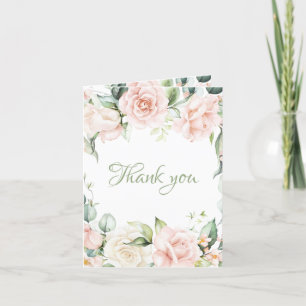 Cartão De Agradecimento Casamento Floral Cor-de-rosa-rosa-esmagamento Verd