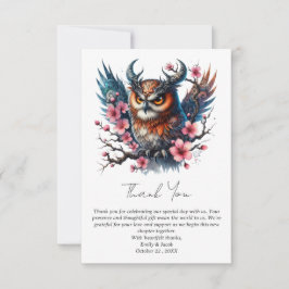 Cartão De Agradecimento Casamento Floral Coruja Engraçada Tema Gótico