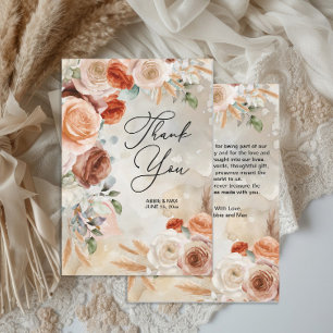 Cartão De Agradecimento Casamento Floral Creme Terracota Boho Blush