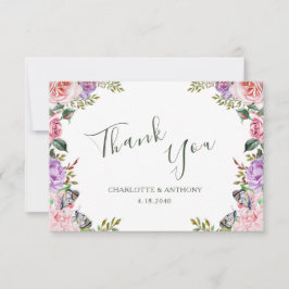 Cartão De Agradecimento Casamento Floral da Borboleta do Jardim Secreto