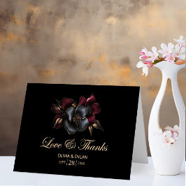 Cartão De Agradecimento Casamento Floral da Cinza Black Burgundy