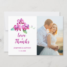 Cartão De Agradecimento Casamento Floral Da Orquídea Púrpura Da Aquarela O