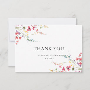 Cartão De Agradecimento Casamento Floral das Flores Selvagens de Aquarela 