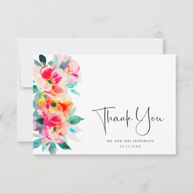 Cartão De Agradecimento Casamento Floral das Flores Selvagens de Aquarela  (Frente)