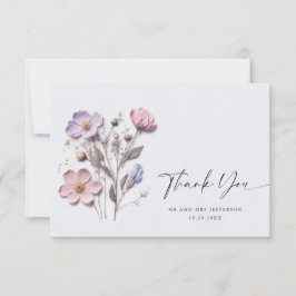 Cartão De Agradecimento Casamento Floral das Flores Selvagens de Aquarela 