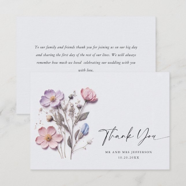 Cartão De Agradecimento Casamento Floral das Flores Selvagens de Aquarela  (Frente/Verso)