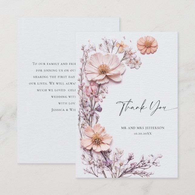 Cartão De Agradecimento Casamento Floral das Flores Selvagens de Aquarela  (Frente/Verso)