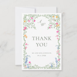 Cartão De Agradecimento Casamento Floral das Flores Selvagens de Aquarela 