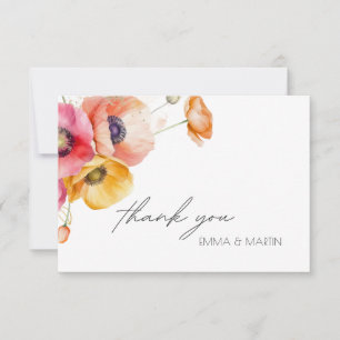 Cartão De Agradecimento Casamento Floral das Populações de Aquarela Elegan