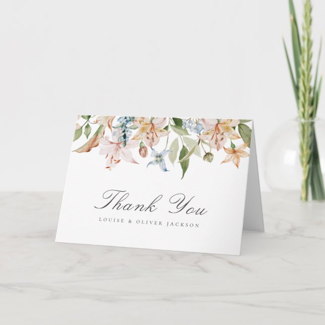 Cartão De Agradecimento Casamento Floral de Aquarela Elegante (Frente)