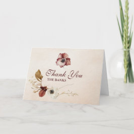 Cartão De Agradecimento Casamento Floral de Aquarelas Blush Burgundy
