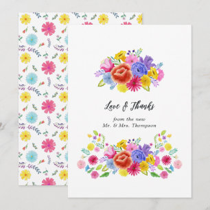 Cartão De Agradecimento Casamento Floral de Arte Popular Mexicana Fiesta