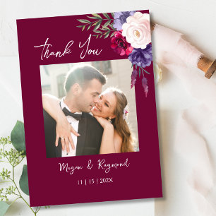 Cartão De Agradecimento Casamento Floral de Blush do Marinho Burgundy Mode