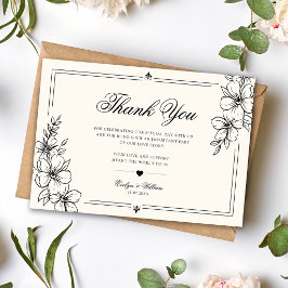 Cartão De Agradecimento Casamento Floral de Caligrafia Moderna Elegante
