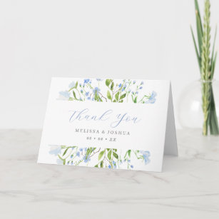 Cartão De Agradecimento Casamento Floral de Cor Azul-Claro