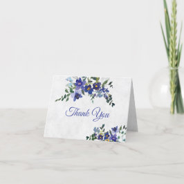 Cartão De Agradecimento Casamento floral de cor azul e amarela