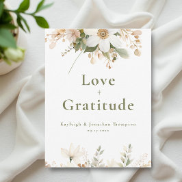 Cartão De Agradecimento Casamento Floral de Cor Branca Moderna de Água