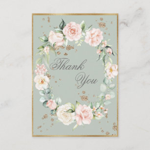 Cartão De Agradecimento Casamento Floral de Cor Verde Elegante Dourada Sag