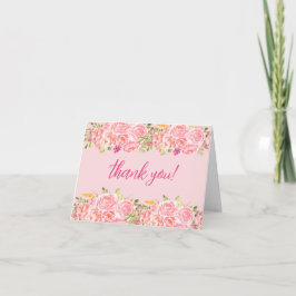 Cartão De Agradecimento Casamento Floral de Coral Rosa Elegante