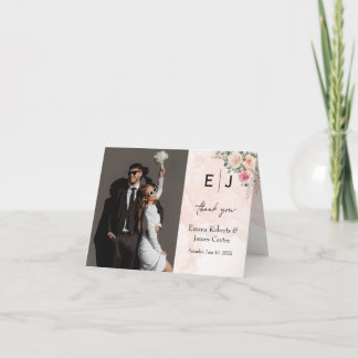 Cartão De Agradecimento Casamento Floral De Creme Rosa Elegante Obrigado C