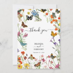 Cartão De Agradecimento Casamento Floral de Flores Selvagens de Aquarela B