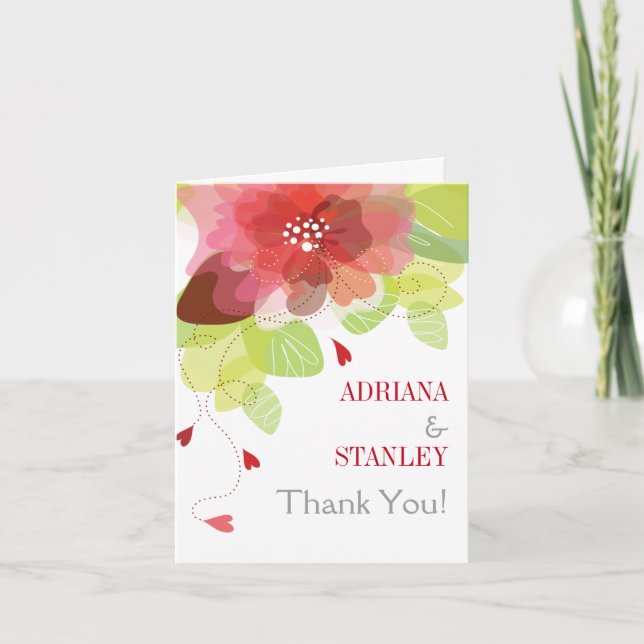 Cartão De Agradecimento Casamento floral de flores vermelhas Obrigado Foto (Frente)