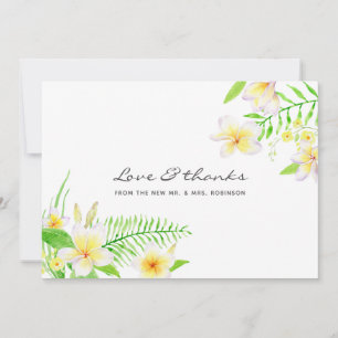 Cartão De Agradecimento Casamento Floral de Frangipani em Aquarela Exótica