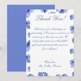 Cartão De Agradecimento Casamento Floral de Hydrangea Azul