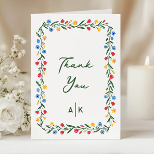 Cartão De Agradecimento Casamento Floral de Jardim Colorido e Vibrante