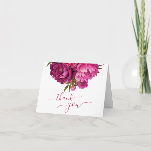 Cartão De Agradecimento Casamento Floral de Magenta Peony (Frente)