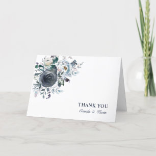 Cartão De Agradecimento Casamento Floral de marinho Azul-Vidro FOTO