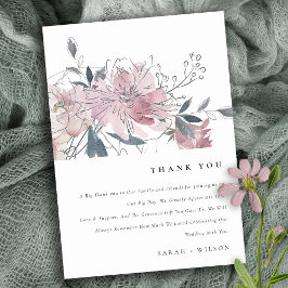 Cartão De Agradecimento Casamento Floral de Mola Fluvial Dusky Blush